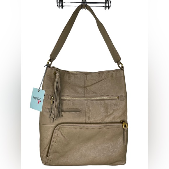 HOBO The Original Pebbled Leather Shoulder Bag Mushroom/Tan NWT - Picture 1 of 11